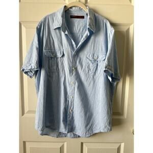 Perry Ellis Light Blue Linen Blend Utility Button Down Shirt Mens Size XL